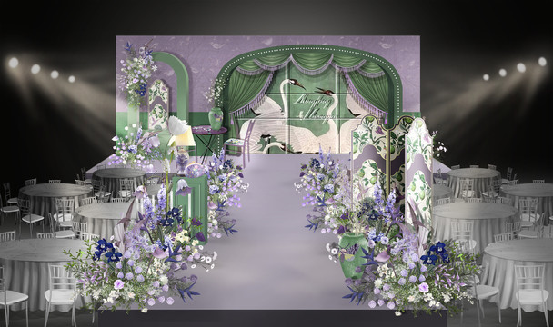 绿紫色复古婚礼