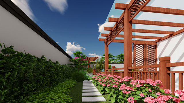 新中式别墅小区走廊景观设计
