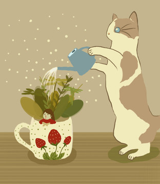 猫猫浇花