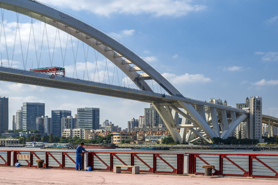 上海黄浦江上的卢浦大桥近景