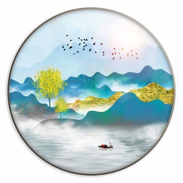 中式石纹抽象水墨山水风景装饰画