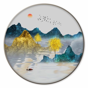 中式石纹抽象水墨山水风景装饰画