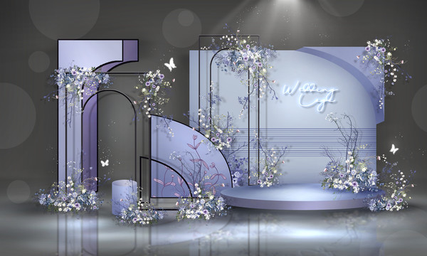 紫色花纹线条婚礼开业背景效果图