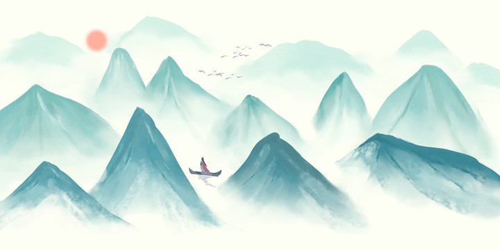 新中式古典手绘山水装饰画