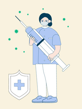 战疫打疫苗防疫插画海报
