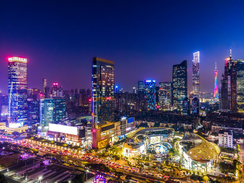 航拍广州城市建筑夜景