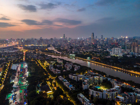 航拍广州建筑景观天际线全景