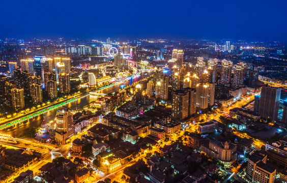 航拍天津城市景观夜景