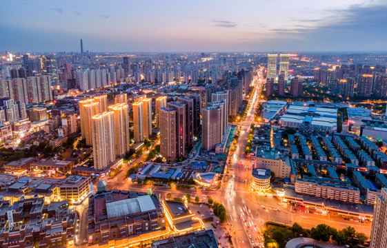 航拍天津现代建筑天际线夜景