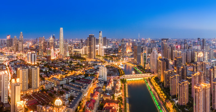 航拍天津市容市貌夜景