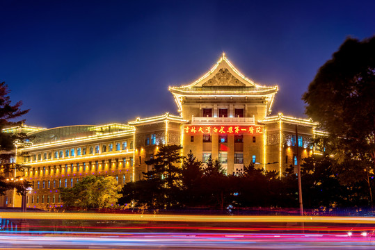 吉林长春伪满洲国军事部旧址夜景