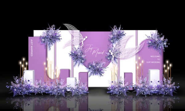 白紫婚礼手绘效果图