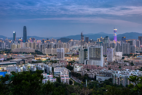 深圳福田市区天际线夜景