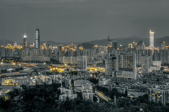 深圳福田市区天际线夜景