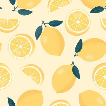 手绘躁点风格水果柠檬循环图案