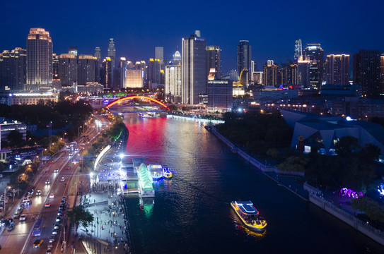 天津海河城市夜景风光