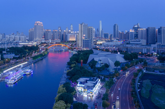 天津海河城市夜景风光