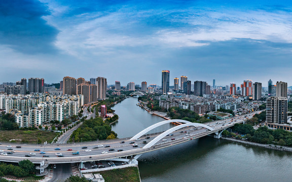 中山市岐江两岸城市风光