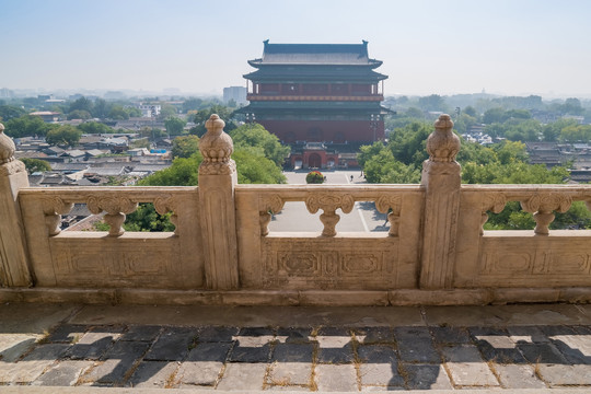 俯瞰北京鼓楼周边古建筑群全貌