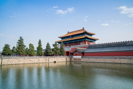 北京故宫神武门和金水河风光