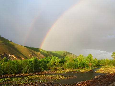 原野树林天空彩虹