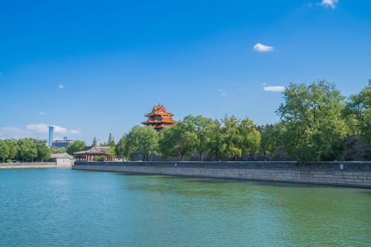 北京故宫城墙角楼和金水河风光