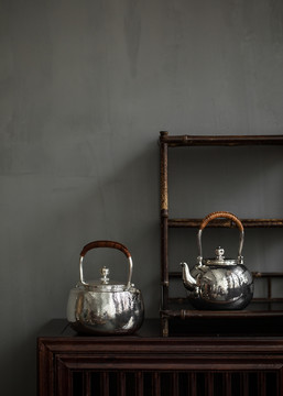 茶道日本银壶茶壶