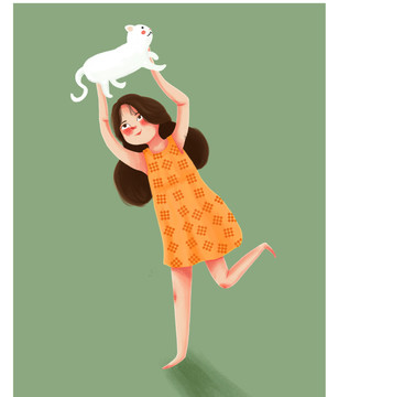 抱着猫咪的小女孩