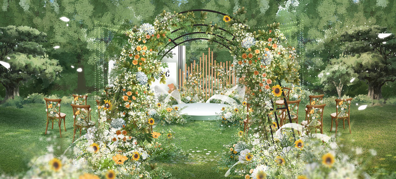 法式花园风户外婚礼效果图