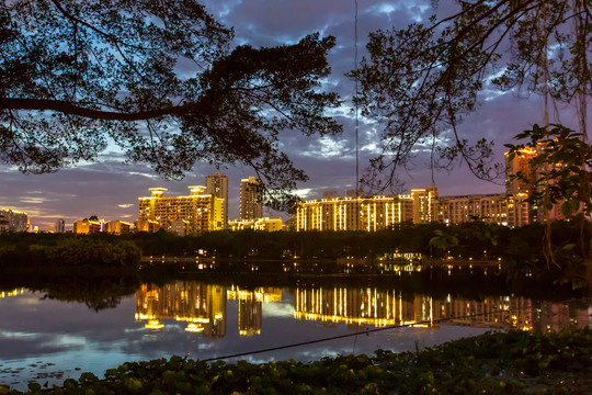 广西南宁南湖公园夜景