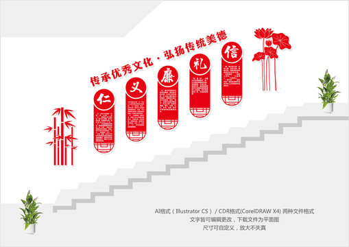 国学经典传统美德楼梯文化墙