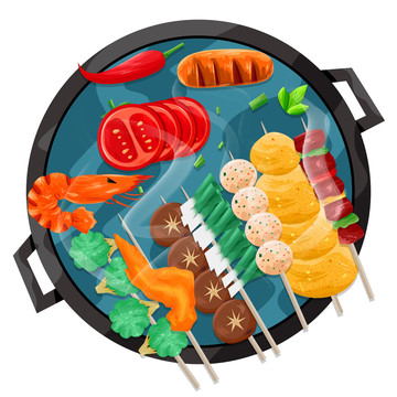 手绘卡通国潮烧烤BBQ插画海报