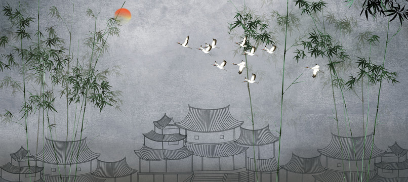 新中式水墨竹子背景墙