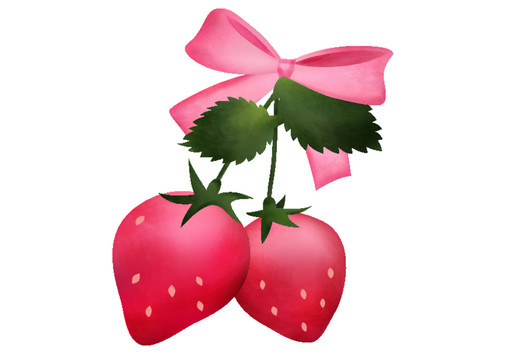 蝴蝶结草莓手绘可爱夏天