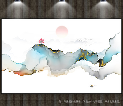 高端背景墙水墨山水图