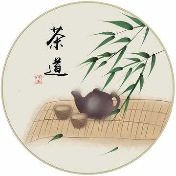 新中式现代茶室茶馆手绘装饰画