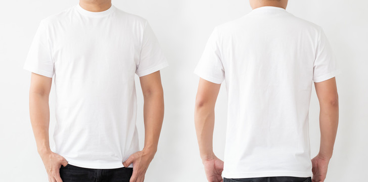 正面和背面白色T恤，设计印花模型
