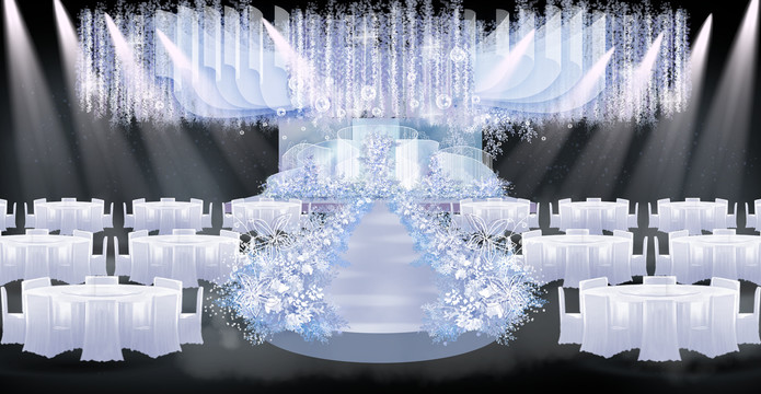 蓝色手绘婚礼舞台效果图