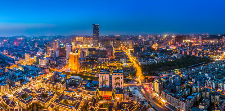 航拍徐州城市建筑景观全景夜景