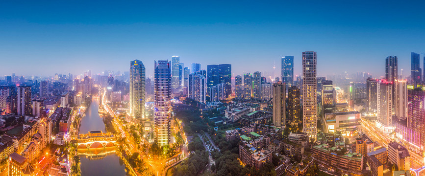 航拍四川成都城市景观夜景