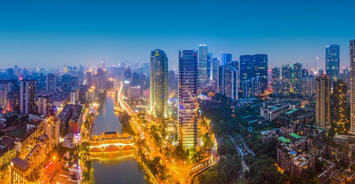 航拍四川成都城市建筑景观夜景