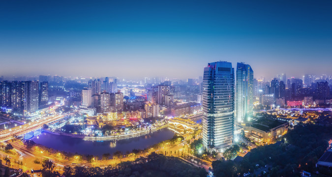 航拍成都城市景观夜景