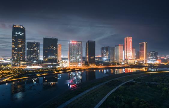 义乌市城市天际线夜景