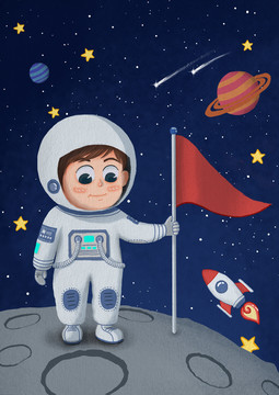 月球上的小男孩宇航员