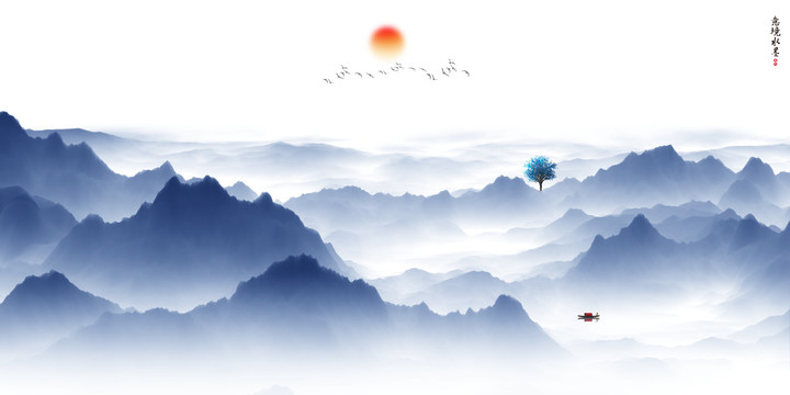新中式水墨山水画