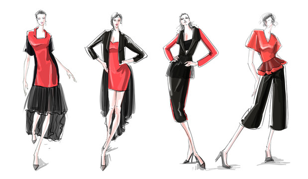 原创服装设计效果图系列四套女装