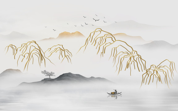 抽象线条山水画