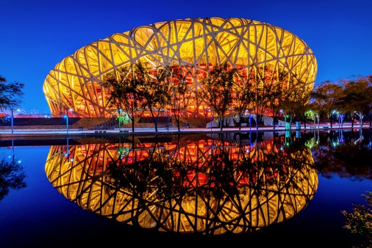 中国北京鸟巢国家体育场夜景风光