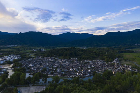 航拍安徽宏村古村