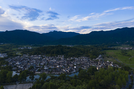 航拍安徽宏村古村